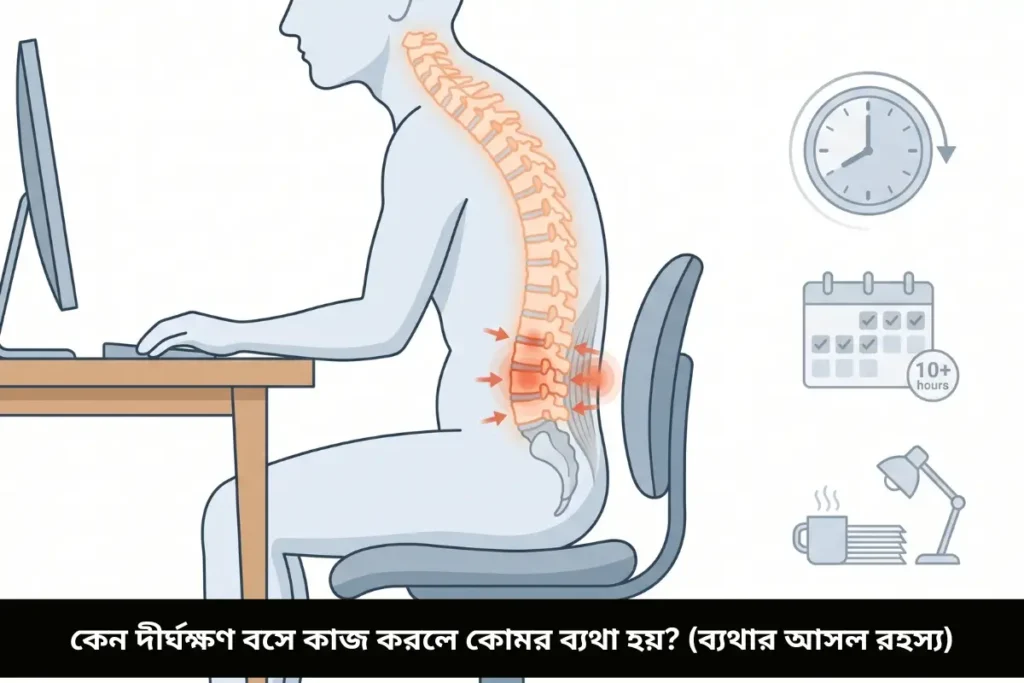 কেন দীর্ঘক্ষণ বসে কাজ করলে কোমর ব্যথা হয় (ব্যথার আসল রহস্য)